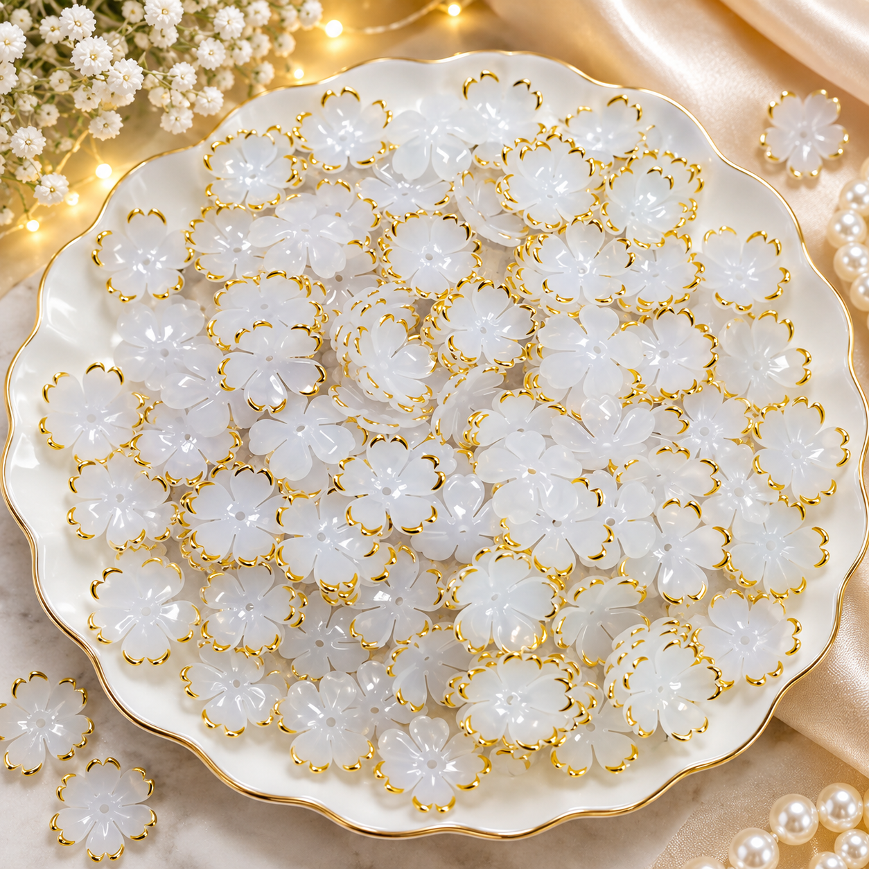 white flower beads