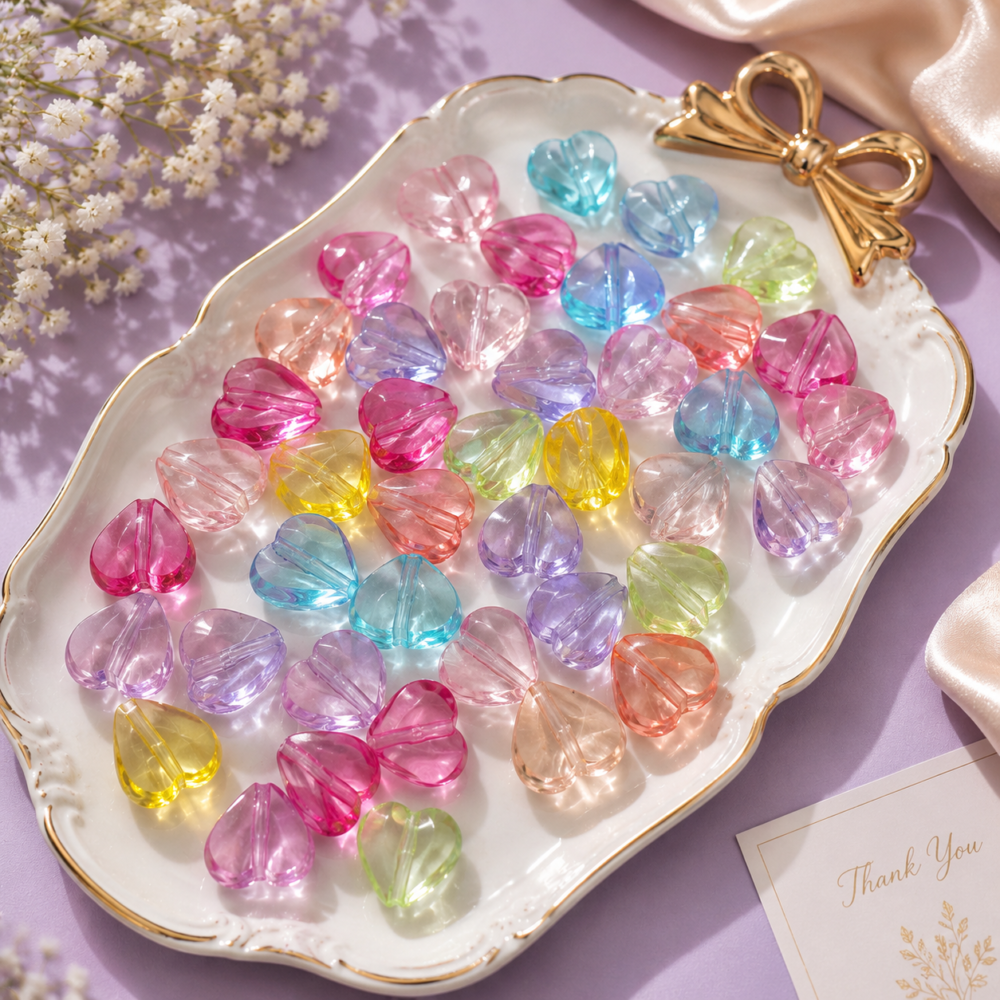 glass heart beads